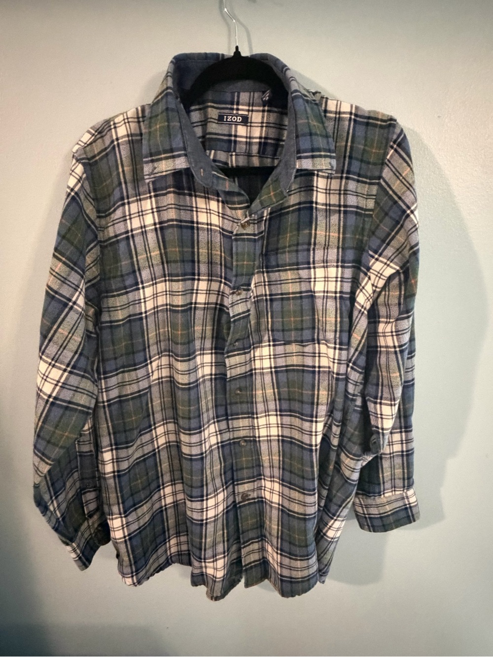 Izod Blue and Green Plaid Button-Down Shirt